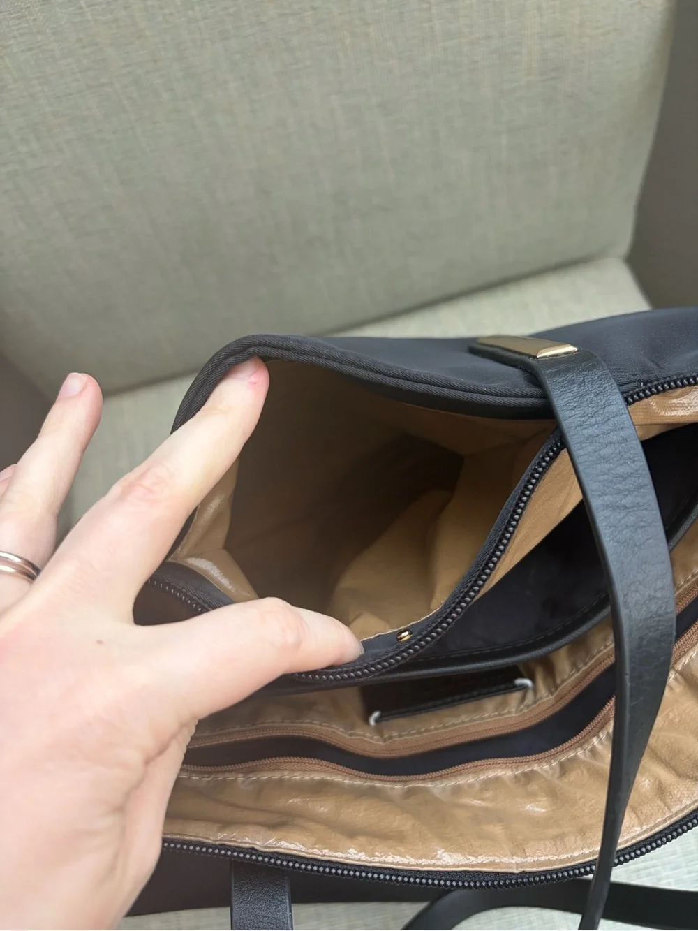 Caraa Black Nylon Studio Tote Bag with Gold Hardware